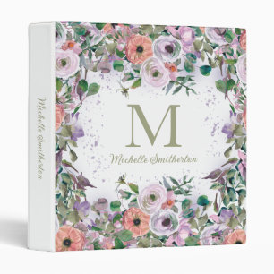 Custom Monogram Elegant Purple Floral Binder
