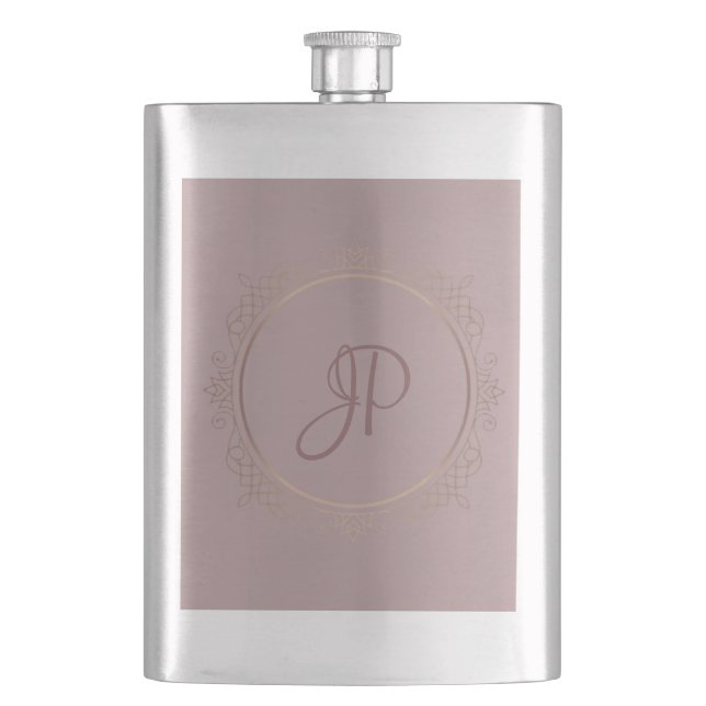 Custom Monogram Elegant Rose Gold Template Hip Flask (Front)