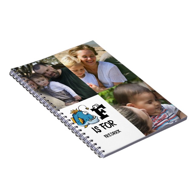 Custom monogram F is for Fish cartoon illustration Notebook (Right Side)