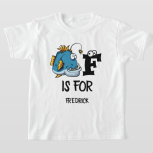 Custom monogram F is for Fish cartoon illustration T-Shirt