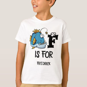 Custom monogram F is for Fish cartoon illustration T-Shirt