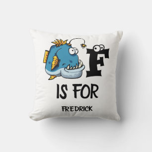 Custom monogram F is for Fish cartoon illustration Throw Pillow