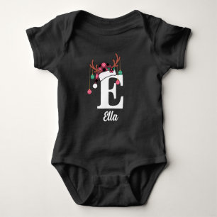 Custom Monogram Family Christmas Plaid Santa Hat Baby Bodysuit