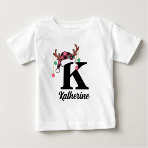 Custom Monogram Family Christmas Plaid Santa Hat Baby T-Shirt