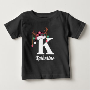 Custom Monogram Family Christmas Plaid Santa Hat Baby T-Shirt