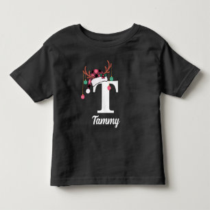 Custom Monogram Family Christmas Plaid Santa Hat Toddler T-shirt