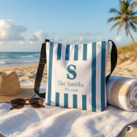 Custom Monogram Family Name Blue Cabana Stripe