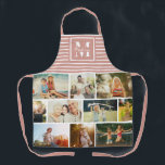Custom Monogram Family Photo Collage Dusty Pink Apron<br><div class="desc">Perfect gift for Mother's Day,  Birthday,  or the Holidays: A modern apron customized with ten of your personal favourite photos as well as a custom monogram and name in chic script typography. This is the dusty pink and white striped version.</div>