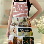 Custom Monogram Family Photo Collage Dusty Pink Apron<br><div class="desc">Perfect gift for Mother's Day,  Birthday,  or the Holidays: A modern apron customized with ten of your personal favourite photos as well as a custom monogram and name in chic script typography. This is the dusty pink and white striped version.</div>