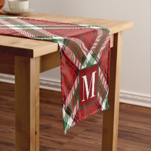 Custom Monogram Farmhouse Christmas Tartan Plaid Short Table Runner