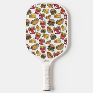 Custom Monogram Fast Food Pattern Pickleball Paddle