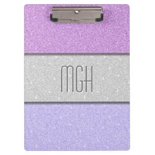 Custom Monogram Faux Glitter Bling Clipboard