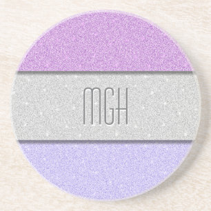 Custom Monogram Faux Glitter Bling Coaster