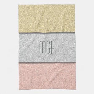 Custom Monogram Faux Glitter Bling Kitchen Towel