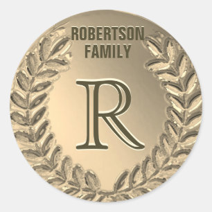 Custom Monogram Faux Gold Foil Family Classic Round Sticker