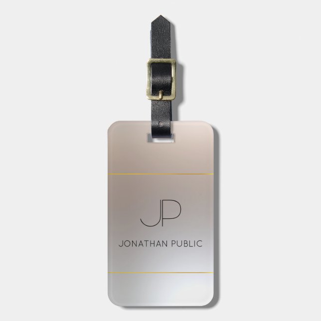 Custom Monogram Faux Gold Silver Look Elegant Luggage Tag (Front Vertical)