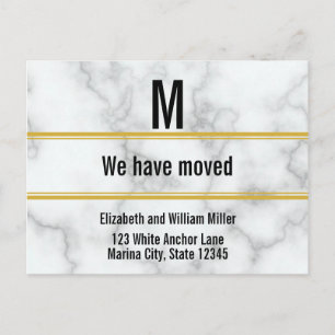 Custom Monogram Faux Marble Moving Announcement Postcard