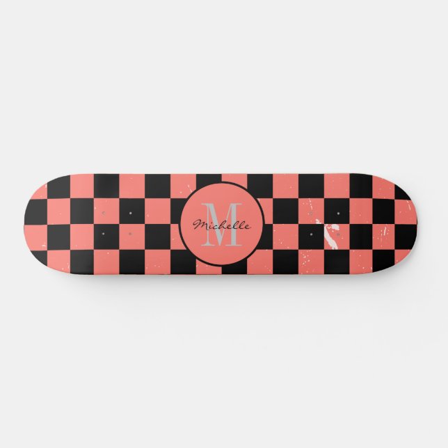  Custom Monogram First Name  Chequerboard Pattern  Skateboard (Horz)