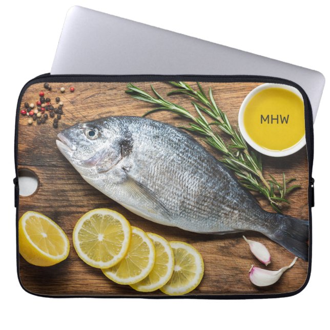 Custom Monogram Fish Dorado Laptop Sleeve (Front)