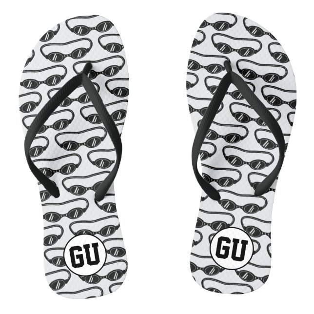 Custom monogram flip flops with swim goggles print (Footbed)