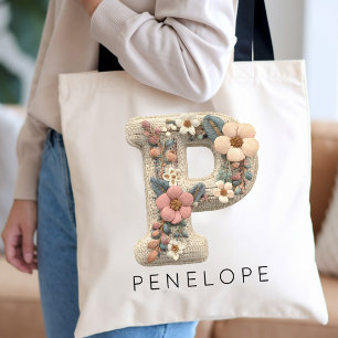 Custom Monogram Floral Alphabet Bachelorette Party Tote Bag