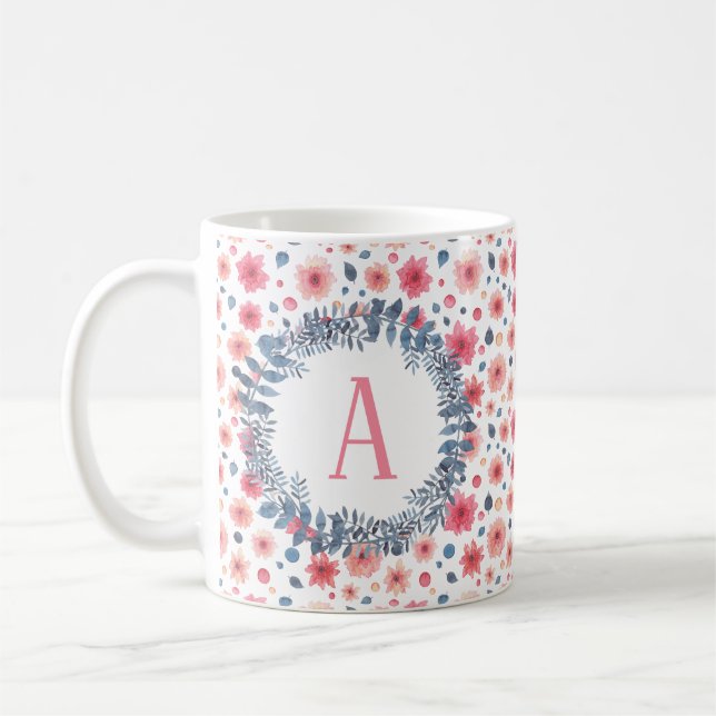 Custom Monogram Floral Coffee Mug (Left)