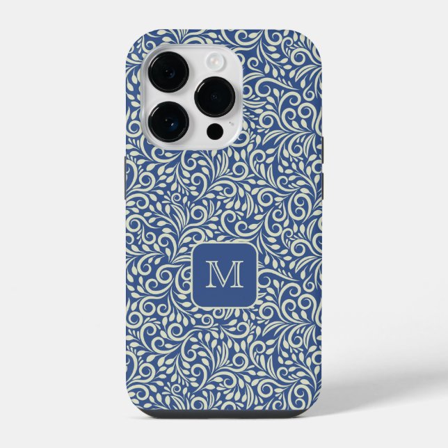 Custom Monogram Floral Leaf Pattern iPhone Case (Back)