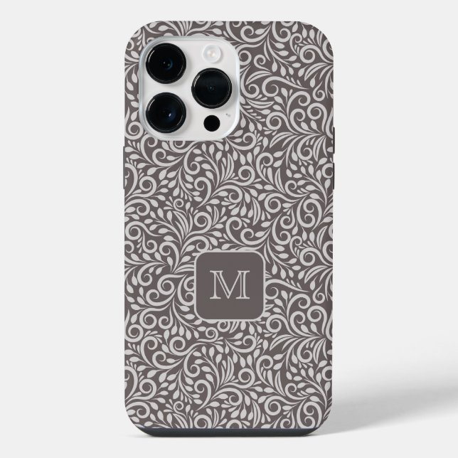Custom Monogram Floral Leaf Pattern iPhone Case (Back)