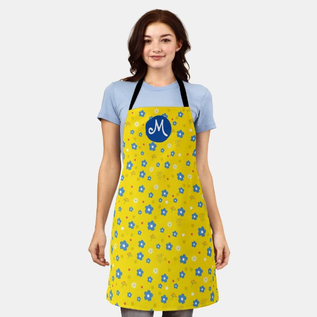 Custom Monogram Floral Print Apron (Worn)