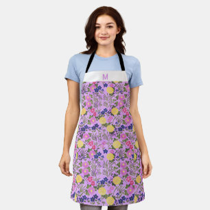 Custom monogram floral trendy cute 50th birthday apron
