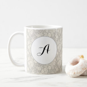 Custom Monogram Flower Pattern Grey Coffee Mug