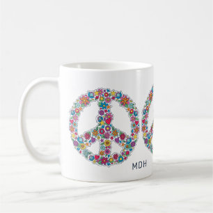 Custom Monogram Flower Peace Sign Coffee Mug