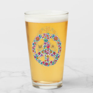 Custom Monogram Flower Peace Sign Glass