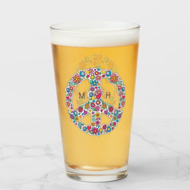 Custom Monogram Flower Peace Sign Glass (Back Filled)