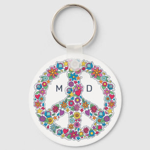 Custom Monogram Flower Peace Sign Keychain