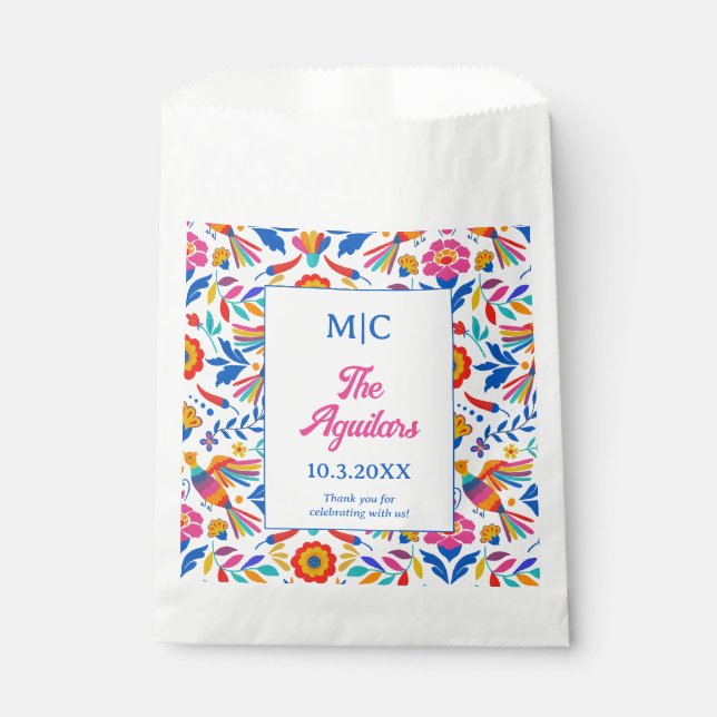 Custom Monogram Folk Art Floral Fiesta Wedding  Favour Bag (Front)