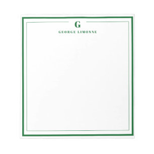 Custom Monogram Forest Green Border Stationery  Notepad