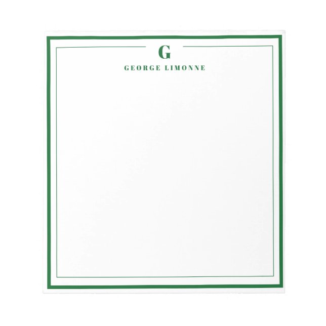 Custom Monogram Forest Green Border Stationery  Notepad (Front)