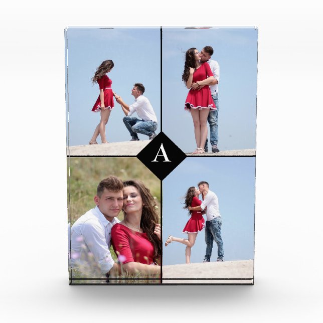 Custom Monogram & Four Photo Black Block (Front)