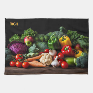 Custom Monogram Fresh Vegetables Kitchen Towel