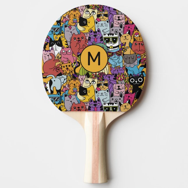 Custom Monogram Funny Cats Illustration Ping Pong Paddle (Front)