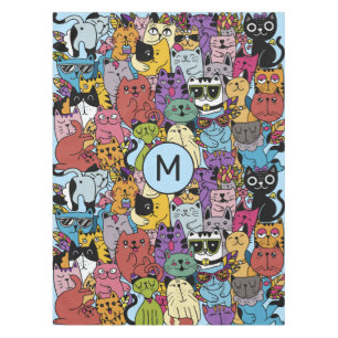 Custom Monogram Funny Cats Illustration Tablecloth