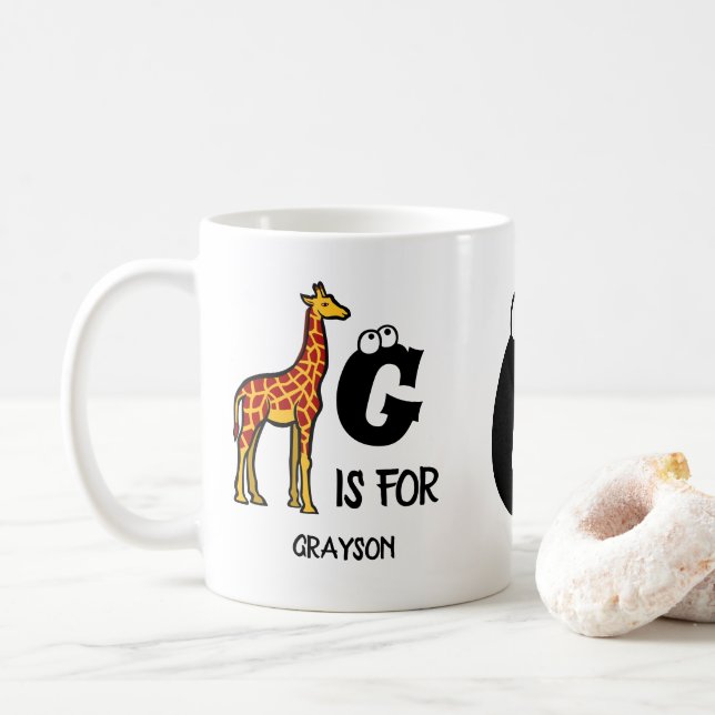 Custom monogram G is for Giraffe cute giraffes Coffee Mug (With Donut)
