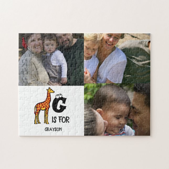 Custom monogram G is for Giraffe cute giraffes Jigsaw Puzzle (Horizontal)