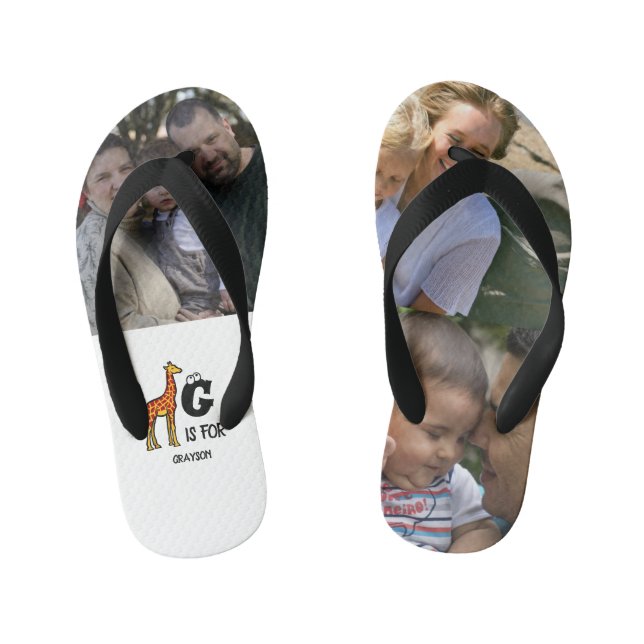 Custom monogram G is for Giraffe cute giraffes Kid's Flip Flops (Footbed)