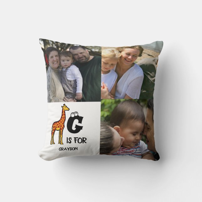 Custom monogram G is for Giraffe cute giraffes Throw Pillow (Front)