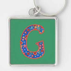 Custom Monogram G Keychain, Ditsy Floral Pattern Keychain
