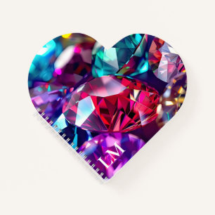 Custom Monogram Gemstones Heart Shaped Notebook