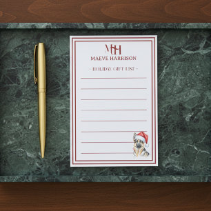 Custom Monogram German Shepherd Holiday Gift List Post-it Notes