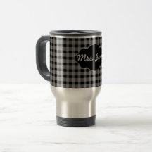 Custom Monogram Gingham Black Grey Coffee Cup Mug